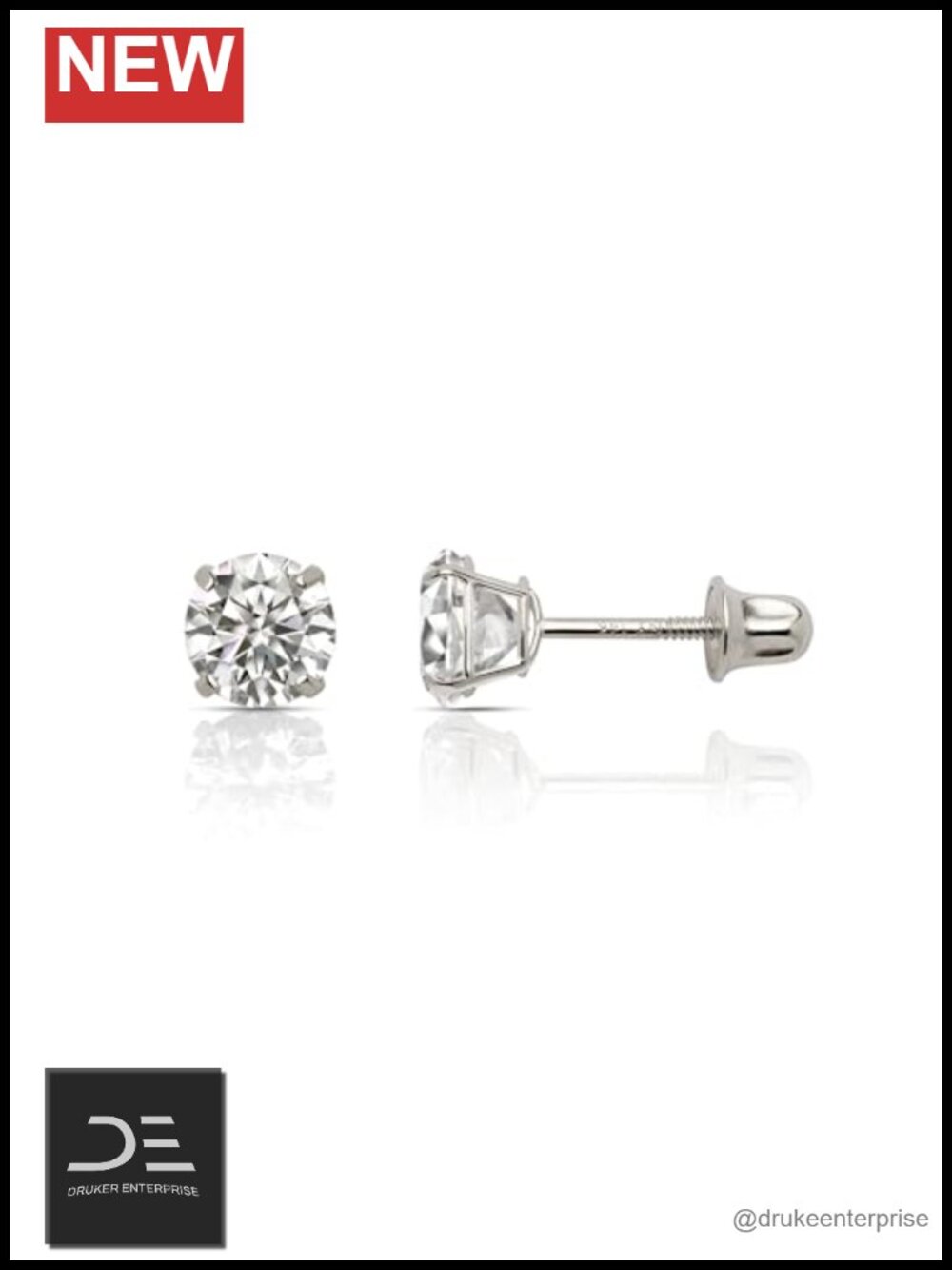 14k Gold Solitaire Round Cubic Zirconia Stud Earrings Screw Back
